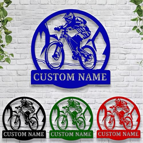 Image of Personalized Downhill Mountain Biking Monogram Metal Sign Art LED Light, Custom Mountain Biking Metal Sign, Lover Sign Decoration For Living Room