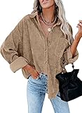 MIHOLL Womens Corduroy Button Down Shirts Casual Long Sleeve Jacket Oversized Boyfriend Blouses Tops with Pockets