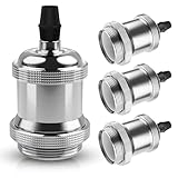 DiCUNO E26 Edison Vintage Lamp Socket, Retro Pendant Lamp Holder, Light Sockets Replacement, Antique Look for Industrial, Decorative, DIY Lighting, 600℃ Heat Resistant, 4 Packs (Chrome Color)