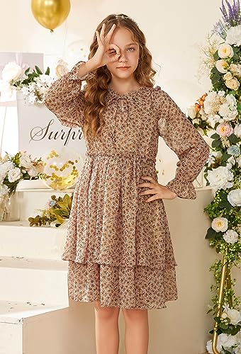 Image of GRACE KARIN Girls Fall Long Sleeve Dress Formal Party Holiday Smocked Waist Midi Dresses 5-12Years