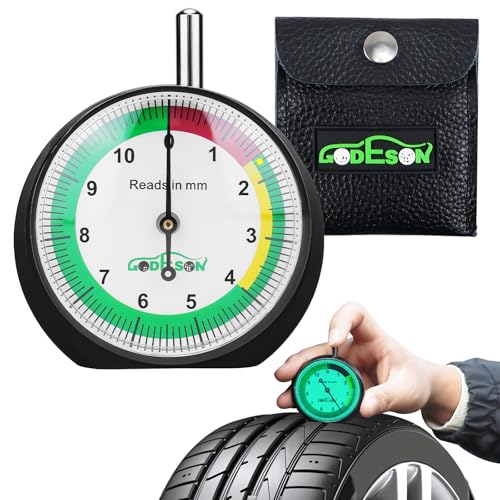 GODESON Jauge de Profondeur Pneu, Lumineuse, 0-11 MM, Professionnelle Jauge de contour pour Automobiles avec Indicateur de Couleur, Sac de Rangement Inclus