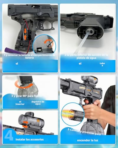 Miniatura 4 de Pistola De Agua Eléctrica 2 Piezas, Pistola De Agua Eléctrica Splasher Totalmente Automática Para Niños Y Adultos, Pistola De Agua Con Energía Acuática, Pistola De Agua 320 Cc, Capacidad De Juguete De