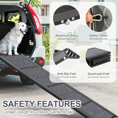 Dog Ramp for Car 63" Long & 17" Wide Portable Dog Ramps for Large Dogs with Non-Slip Rug Surface Dog Car Ramp for SUV Car & Truck, Folding Dog Ramp Up to 250LBS - Image 5
