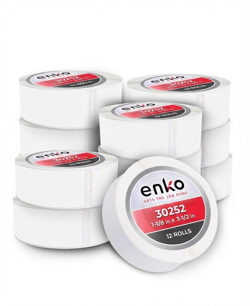 Photo 1 of enKo Compatible with Dymo 30252 Labels (1-1/8" x 3-1/2") - Label for Dymo Labelwriter 450 Turbo Printer and 4XL - Direct Thermal Address, Shipping & Barcode Labels (12 Rolls | 4,200 Labels)