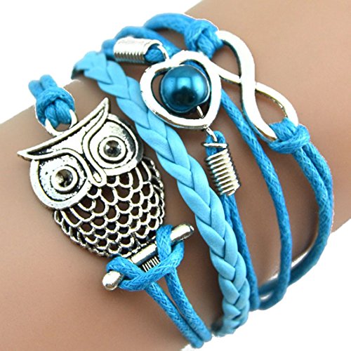 BTG Meily♥TM Infinity Owl Pearl Friendship Multilayer Charm Leather Bracelets