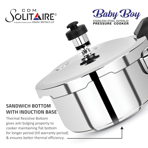 CDM Solitaire Baby Boy Small Stainless Steel Outer Lid Pressure Cooker, 1 Litre, Induction and Gas Base, ideally used for 1-2 Person, ISI... - Image 6