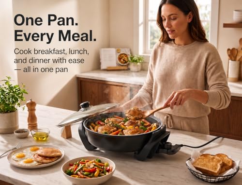 Moss & Stone Round Electric Skillet with Lid, 12-Inch Nonstick Frying Pan by Moss & Stone - Used condition - Image 6
