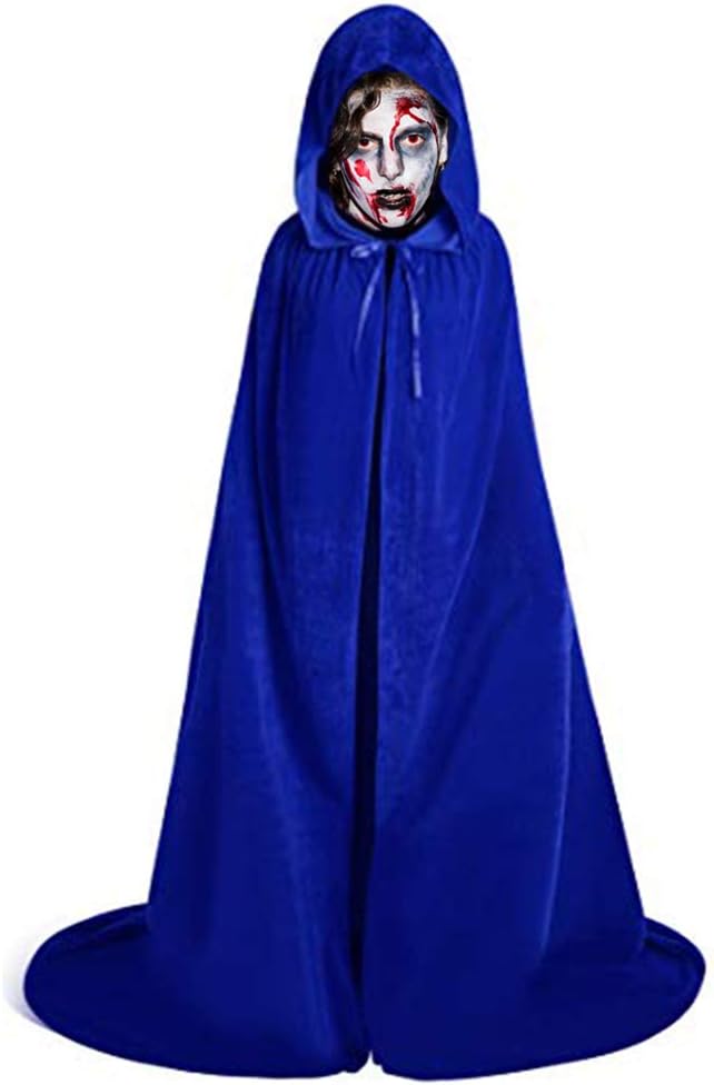 LALIFIT Unisex Velvet Full Length Hooded Robe Cloak Halloween Long Cosplay Costumes Party Cape(Royal Blue,XL)