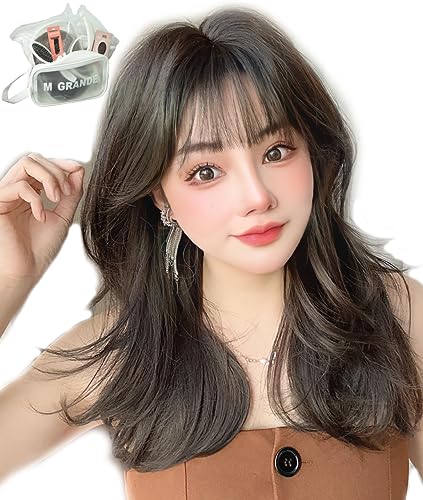 MGRANDE wig premium line 【 active top stylist produce 】 6 items set inner color line women's original wig semi-long small face effect（Seoul brown black DY71B）