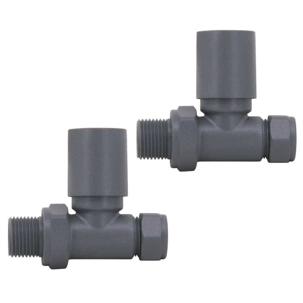 Warmehaus Anthracite Straight Towel Radiator Valves 15Mm Twin Pack