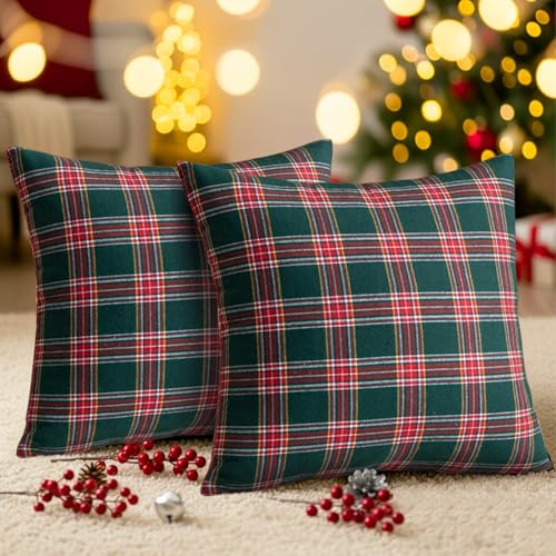 PLODAXE Kissenbezug Weihnachten 45x45cm, 2er Set Kariert...