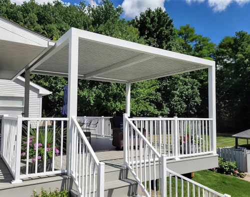 PURPLE LEAF Outdoor Louvered Pergola 12' x 12' White Aluminum Pergola Modern Shade Gazebo with 2 Independently Adjustable Rainproof Hardtop for Patio Garden Yard