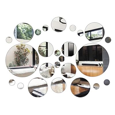Aneco 52 Pieces Flexible Mirror Wall Stickers Set Removable Acrylic Mirror Circle Self Adhesive Plastic Mirror Decal for Home Decor