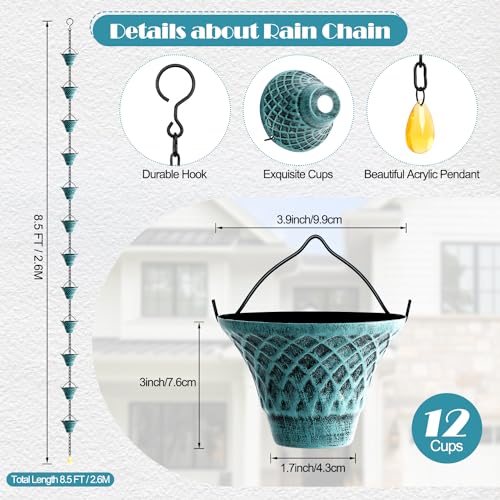 Tfro & Cile Regenkette, Regenrinne, Fallauslauffänger, Außenwasserumleiter, dekorativer Garten, Regenbecher, Glockenspiel, Heimdekoration, 2,5 m lang