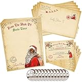 25Pcs Christmas Vintage Official Letters Certificates from Black Santa Claus Set Include 5Pcs Retro Writing Letter 5Pcs Nice List Certificate 5 Envelopes 10 Stickers for Party Favors