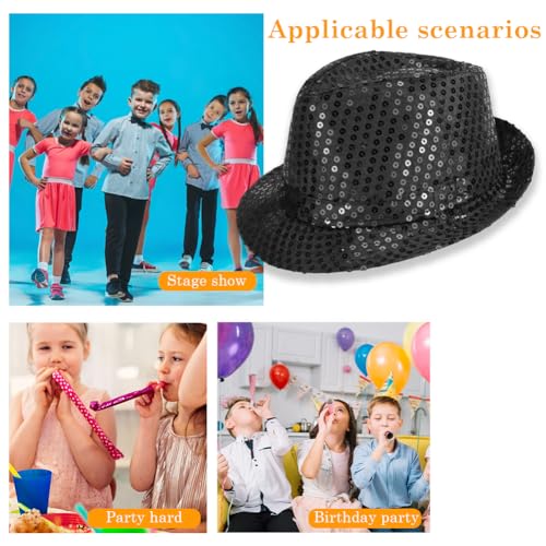 3 Pieces Sequin Fedora Hat Unisex Western Dance Jazz Hat Shining Disco Cap2