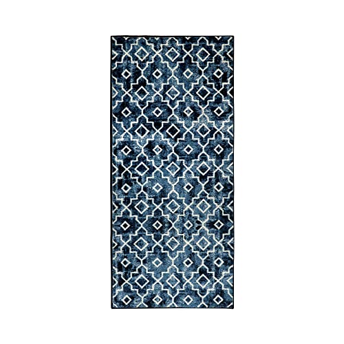 Wonnitar Moroccan Washable Area Rug - 2X4.3 Poster Blue Hallway Runner Rug Non-Slip Bathroom Runner,Soft Distressed Kitchen Sink Mat Modern Geometric Trellis Throw Carpet For Nursery Dorm #TOP3