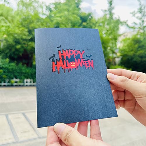 ハッピーハロウィンカード | ハロウィーン 3D グリーティングカード ペーパーアート コレクター収集品 ペーパー彫刻 記念品 封筒付き ダイニングテーブル 本棚 マントルピース 夜用