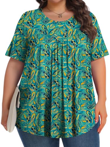 Image of Tencede Womens Plus Size Tops Tunic Short Sleeve Crew Neck Shirts Casual Soft Blouse 1X-5X