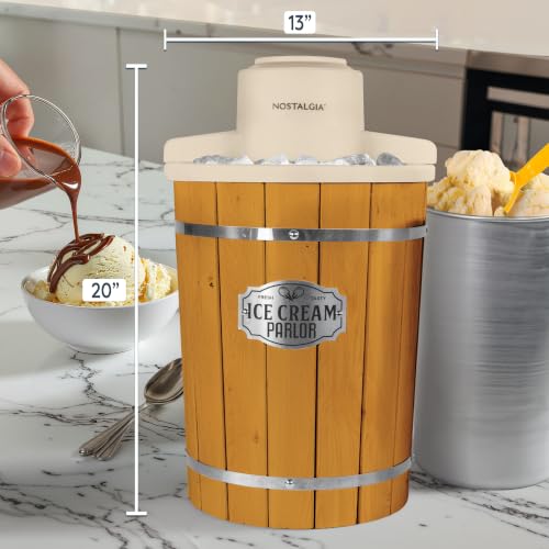 Nostalgia Electric Ice Cream Maker With 6 Qt Capacity - Old Fashioned Ice Cream Machine Makes Frozen Yogurt or Gelato in Minutes- Vintage Wooden Style Ice Cream Maker with Aluminum Canister by Nostalgia - Used condition - Image 9