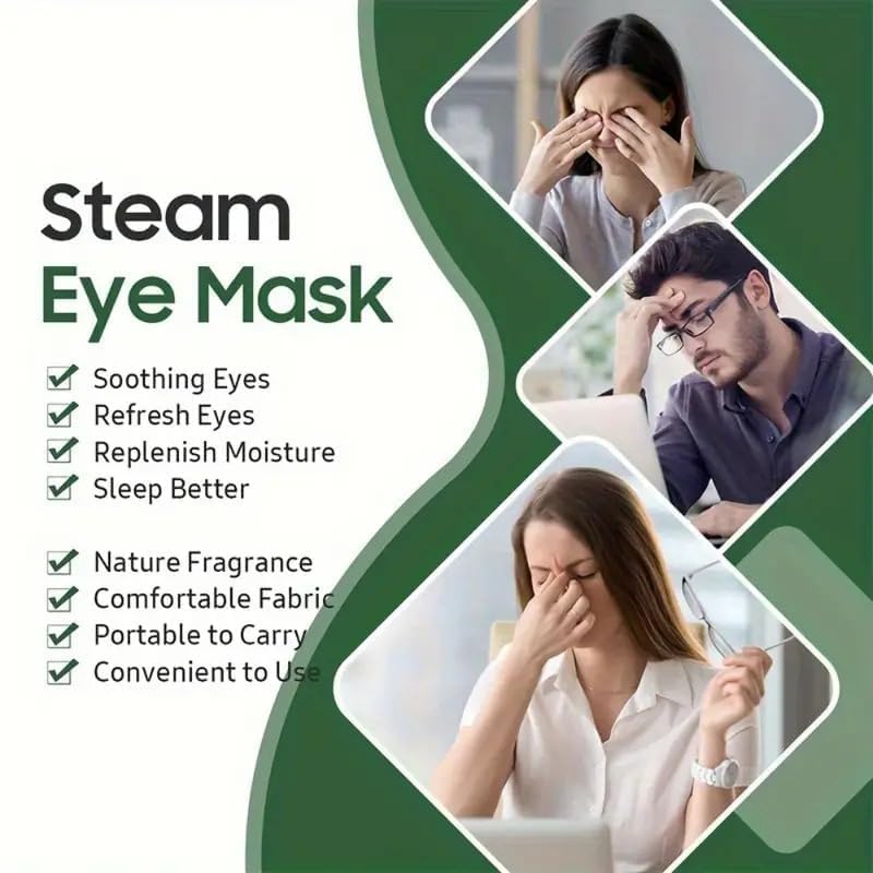 Image of Heated Eye Mask for Dark Circles, Puffiness & Dry Eyes - Disposable Steam Mask for Stress Relief, Beauty & Personal Care, Unscented, Portable, Works with Eye Cream (Pack of 20)