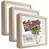 シャドーボックスフレーム 3Dピクチャーフレーム アクリルシャドウボックス ディスプレイケースボックス 記念品、工芸品、チケット、写真用(3個-ライトウッド、8x8)