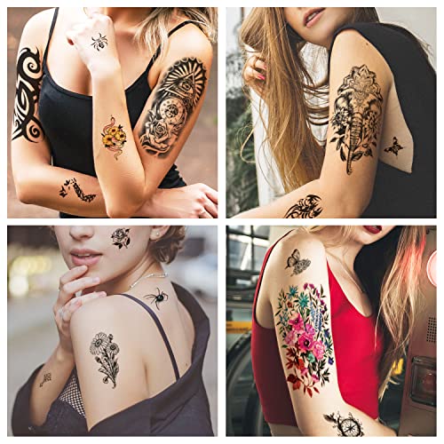 55 Sheets Temporary Tattoo, 8 Sheets Full Arm Temporary Tattoos, 17 Sheets Half Arm Fake Tattoos Flower Butterfly Peacock Bird Lion Wolf For Women Men, 30 Sheets Tiny Tamporary Tattoos For Adult Kids #TOP5