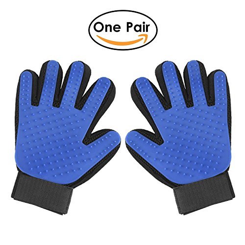 Pet Deshedding Glove for Pet Grooming - Pet Hair Removal Glove - Pet Massage Brush Perfect for Short and Long Hair Pets by Delamu (2 Pack: Left Hand + Right Hand)