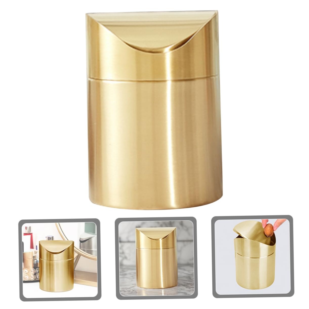 Mobestech Mini Poubelle De Bureau En Acier Inoxydable Doré Avec Couvercle Presse Compacte Pour Cuisine Voiture Et Chambre À Coucher