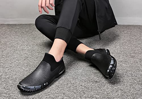 Tengta Unisex Waterproof Garden Shoes Womens Rain Boots Mens Car Wash Footwear Black 10 #TOP7