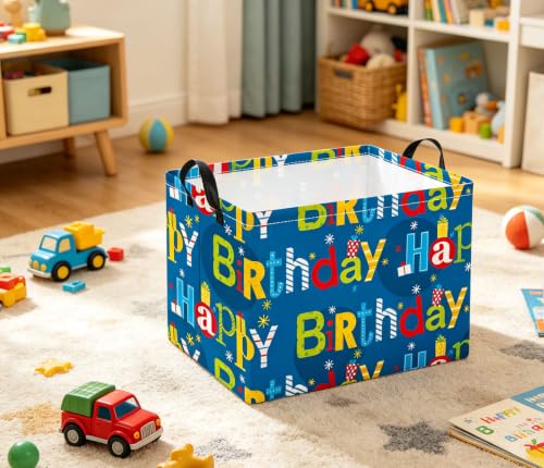 Image of Rectangular Storage Basket for Boys Kids Basket Storage Bin Organizer Box(Happy Birthday)