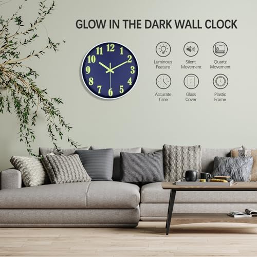 JoFomp 12 Inch Glow in the Dark 3D Number LED Wall Clock for Living ...