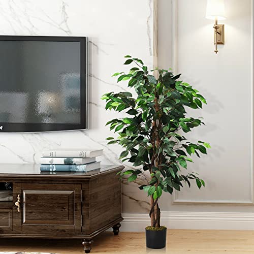 Zsedp 4 Feet Artificial Ficus Silk Tree Wood Trunks Green In/Patio Home Decor #TOP2