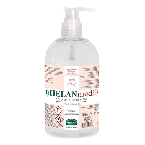 Helan, HELANMED+ Gel Disinfettante Mani, Efficace contro batteri, lieviti, funghi e virus con involucro (500 mL)