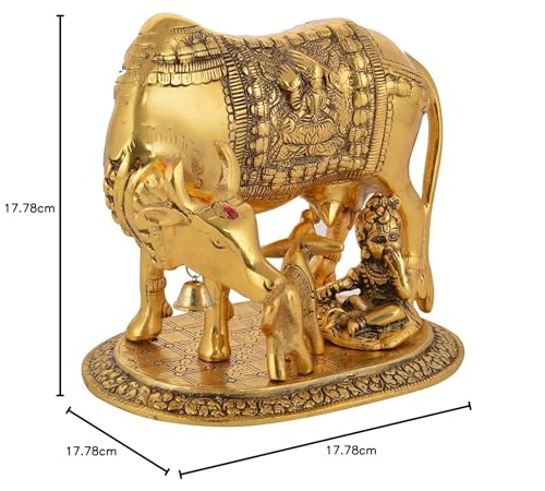 SAUDEEP INDIA Oxidised Metal Kamdhenu Cow and Calf Statue with Bal Gopal| Gau MATA Bachda Idol with Baby Krishna for Good Luck | Gifting, Home Decor Item, Vastu, Religious(Export Quality) - Image 5 thumbnail