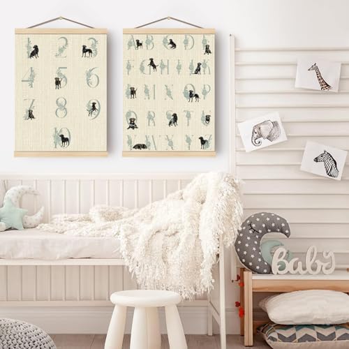Image of Boat Wades Numbers Alphabet Black Labrador Retriever Wall Art Poster Hanger Frame, Labrador Dog Light Blue Educational Wall Decor for Kids Toddler Room Nursery Classroom, 12x16 Inch Set of 2