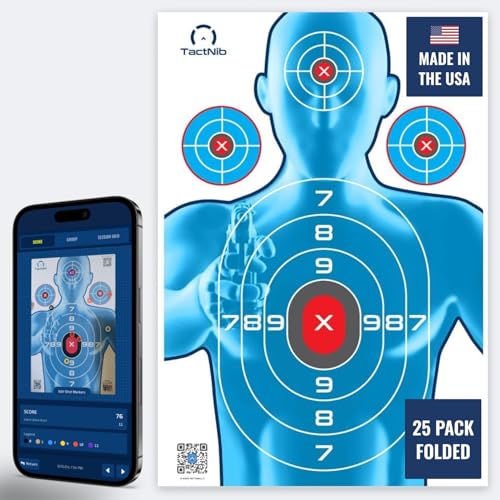 TactNib - Half-Size Silhouette Paper Targets - 12 x 18 Inches Cardstock - Made in USA - 25 Pack - PN P01G01-025T- Free Mobile App by TactNib - Used condition - US$7.88