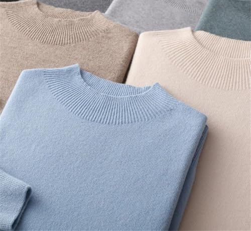 Men's Seamless Wool Knit Pullover - Spring Half High Neck Basic Casual Business Sweater3