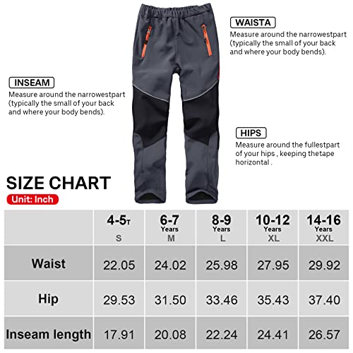 Asfixiado Kids Boy's Youth Snow Ski Waterproof Fleece Lined Hiking Pants, Girls Softshell Winter Windproof Insulated Snowboard Pants #1510-Grey-L #TOP4