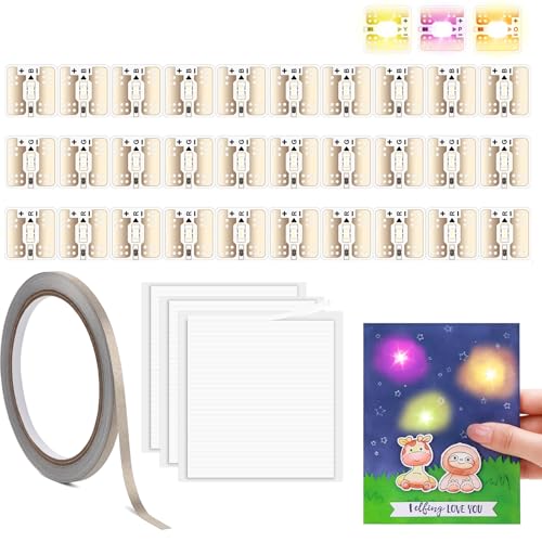 Kit di 30 adesivi a LED per circuiti luminosi, con 1 rotolo di nastro conduttivo e 3 fogli di strisce adesive in schiuma, per aggiungere luci ai biglietti speciali per le festività