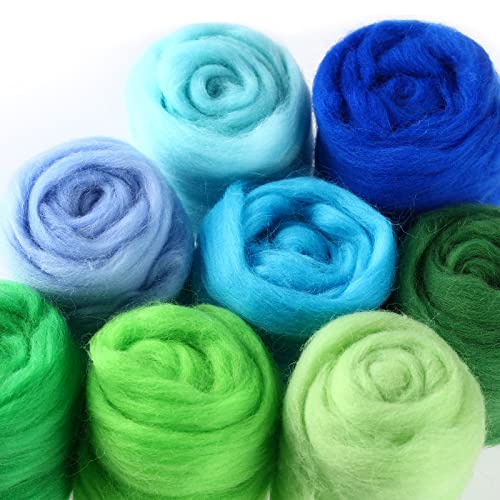 8 Colors 160G Needle Felting Wool Colorful Wool Roving Beautiful Roving Wool Nature Wool Roving Yarn Handmade Sheep Wool Needle Felting Color Wool Sets For Felting Diy Craft (Green Series) #TOP10