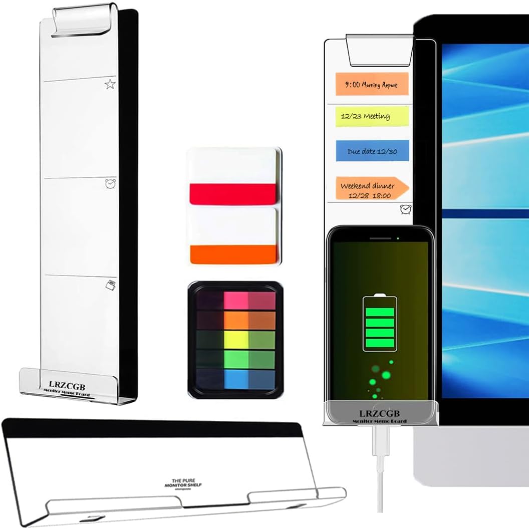 LRZCGB Acrylic Monitor Sticky Note Holder, Transparent Message Board Reminder for Computer Screen (Left)