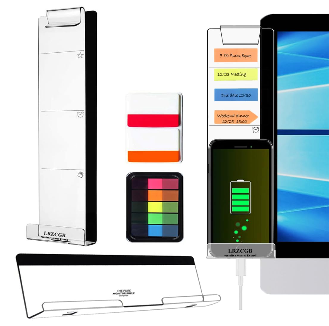 LRZCGB Acrylic Monitor Sticky Note Holder, Transparent Message Board Reminder for Computer Screen (Left)