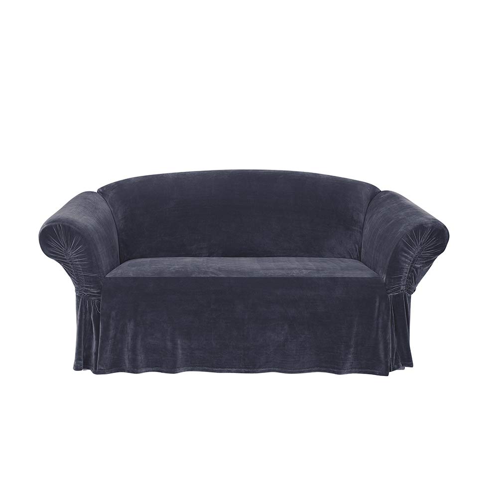 Sure Fit SF44133 Stretch Plush Cinched Arm Onepiece Slipcover,Storm Blue,Loveseat