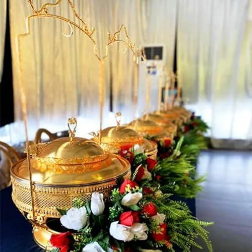 Juego De Calentador De Buffet Chafing Dish, Calentador De Buffet Redondo De Lujo con Tapa Y Gancho para Tapa para Fiestas, Bodas Y Eventos.