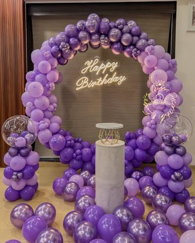 Image of KBZVNAF Purple Latex Balloon Set - 60 Packs of 12 Inch Metallic Chrome, Light, Pastel, Dark Purple Balloons with 33 Ft Ribbon for Birthday, Baby Shower, Wedding, Princess Theme Parties