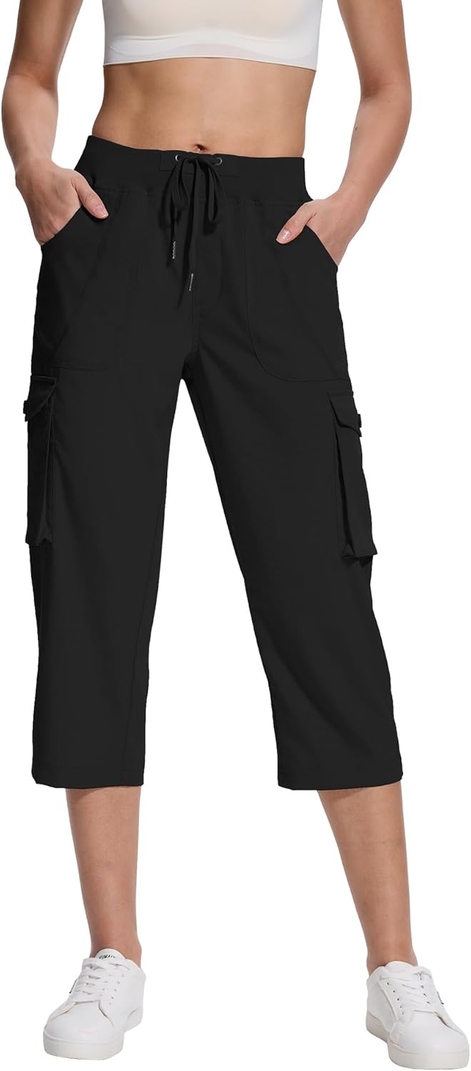 Women's Cargo Capris Pants,Quick Dry Stretch Hiking Pant with 6 Pockets for Travel Casual Outdoor Walking Camping