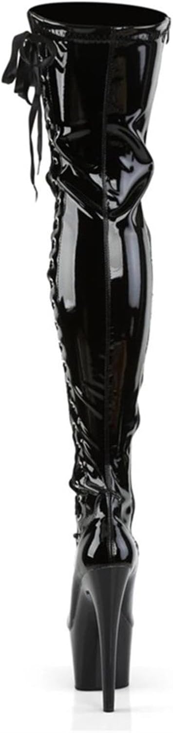High Heels 17CM Knee High Boots Fine Heel Side Zip,Black-6
