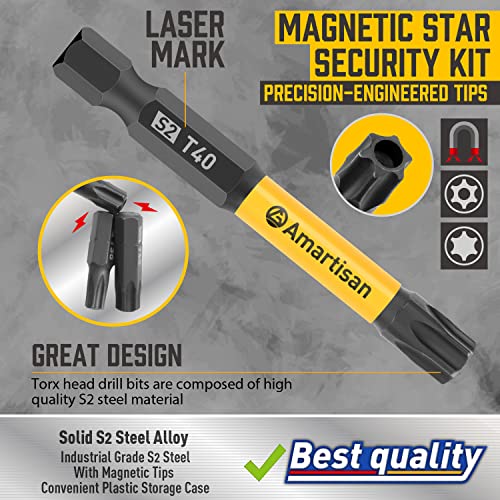 Torx Bit Set, Amartisan 24-Piece Security Torx Bit Set, Tamper Resistant Star Bits Set S2 Steel, 1" And 2.3" Long T5 - T40 #TOP2