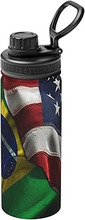 Qauirfe Flag of Brazil and USA Stainless Steel Insulated Water Bottle: 18oz, Leak-Proof, Hot & Cold, Eco-Friendly